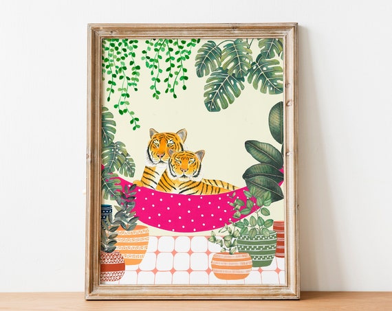 Tiger Animal Illustration Jungle Poster, Kids Room Decor