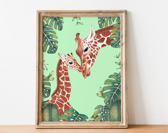 Giraffe Art Print, Jungle Safari Nursery Decor