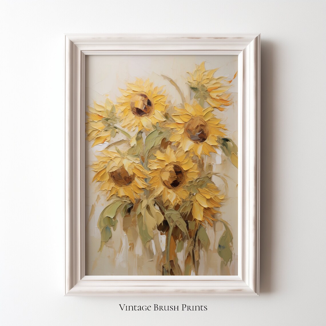 Yellow Sunflower Impasto Vintage Spring Floral Painting Poster
