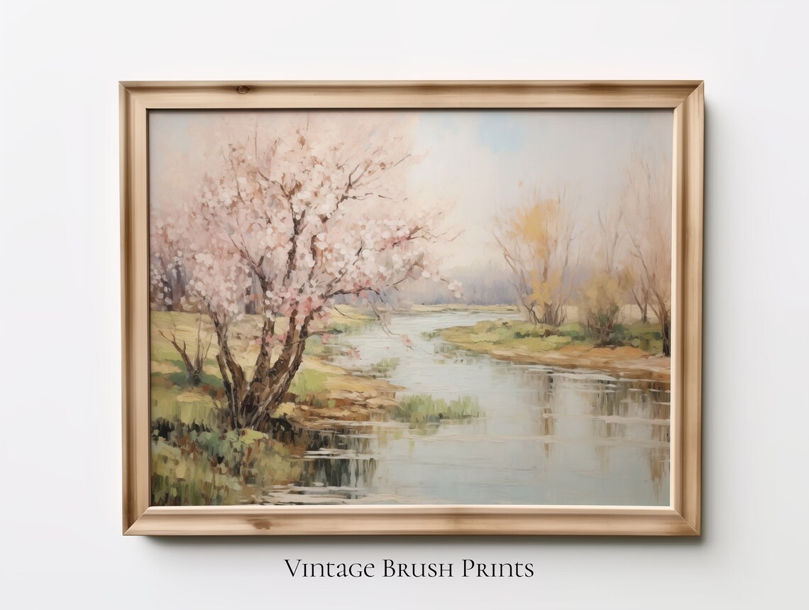 Vintage Cherry Blossom Spring Landscape Art Print