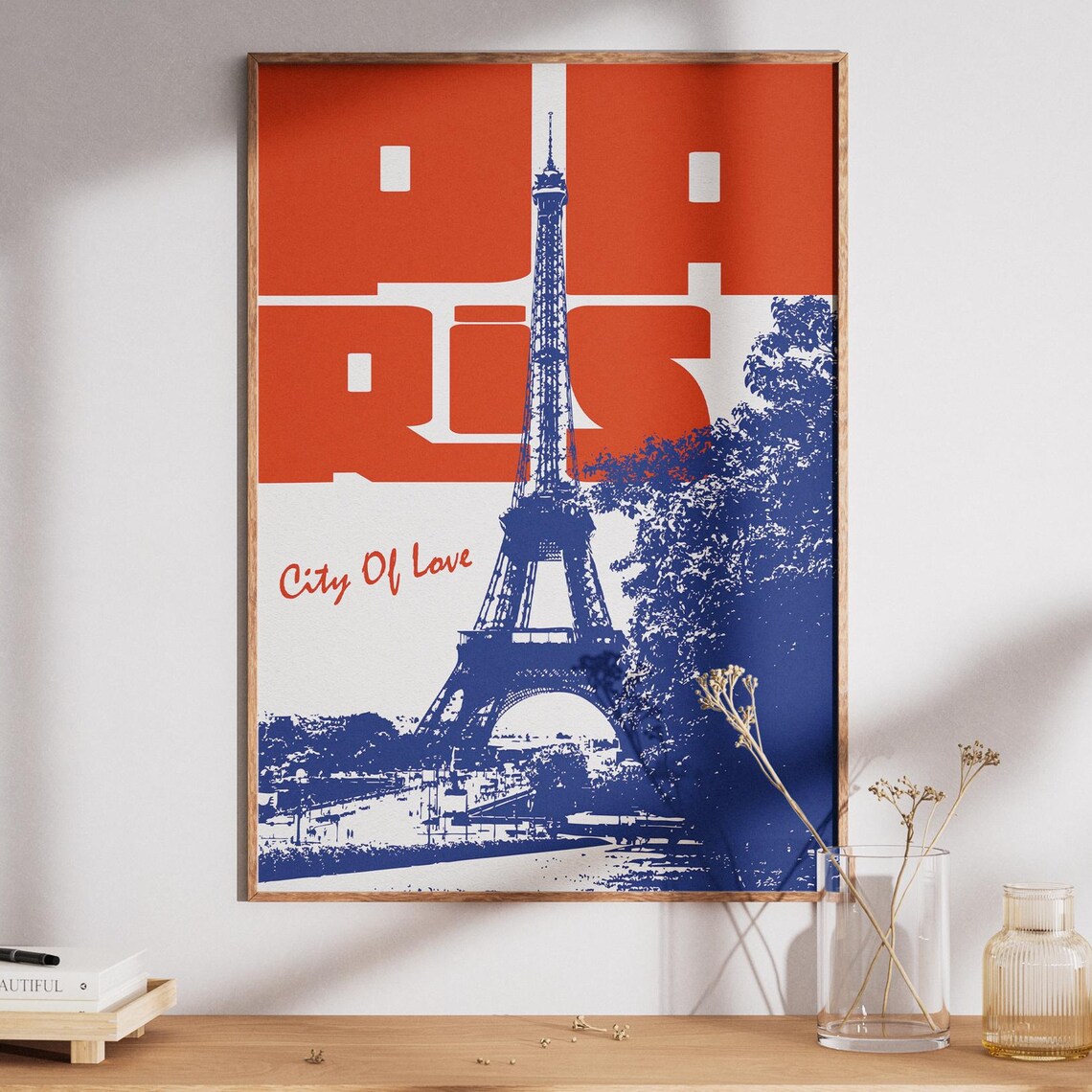 Paris France City Of Love Eiffel Tower Bold Retro Travel Poster