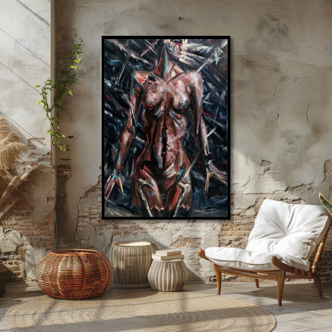 Censored Abstract Female Figure Red Black Expressionist Poster - Image 2