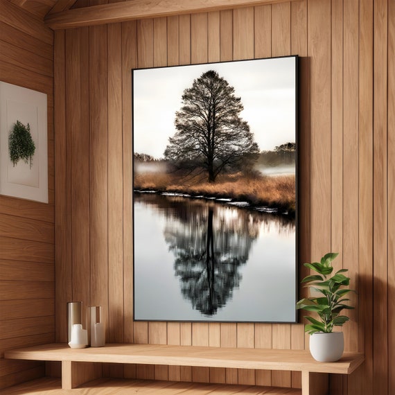 Serene Tree Reflection Nature Wall Peaceful Landscape Print Tranquil Tree Poster Wall Art Design Ready To Hang Decoration