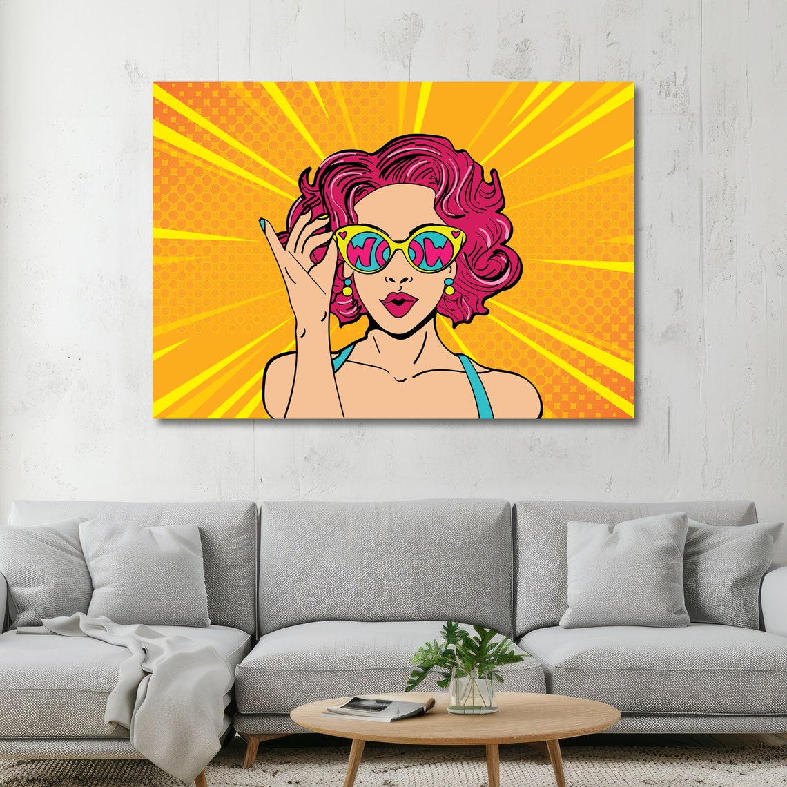 Vintage Pop Art WOW Lady Sunburst Rays Portrait Retro Poster - Image 4