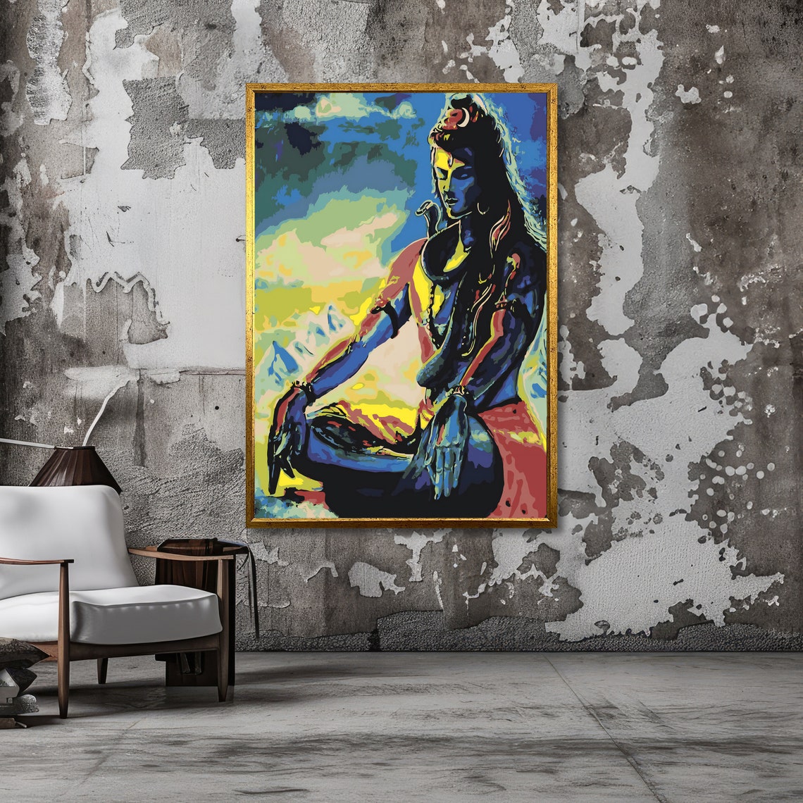 Meditative Shiva Hindu God Art Colorful Spiritual Poster Wall Art Design Ready To Hang - Image 3