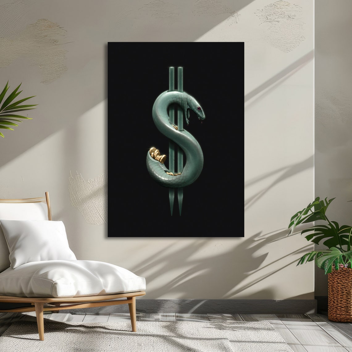 Green Snake Shaped Into a Dollar Sign Symbolic Wealth Art Poster - Image 5
