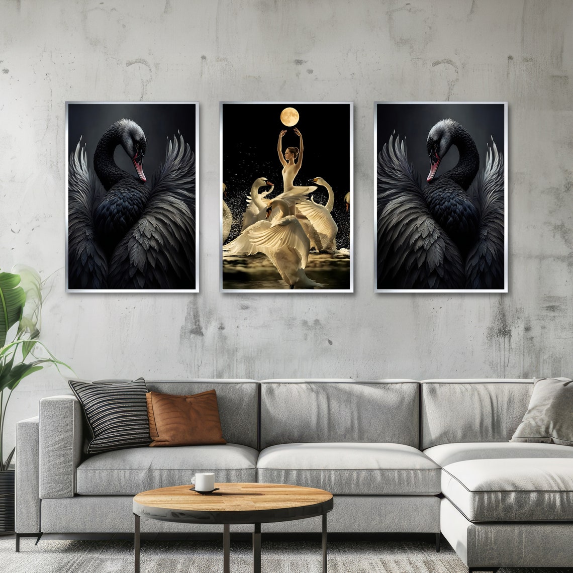Moonlit Swan Ballerina Black Swan Triptych Ballet Dance Poster - Image 4