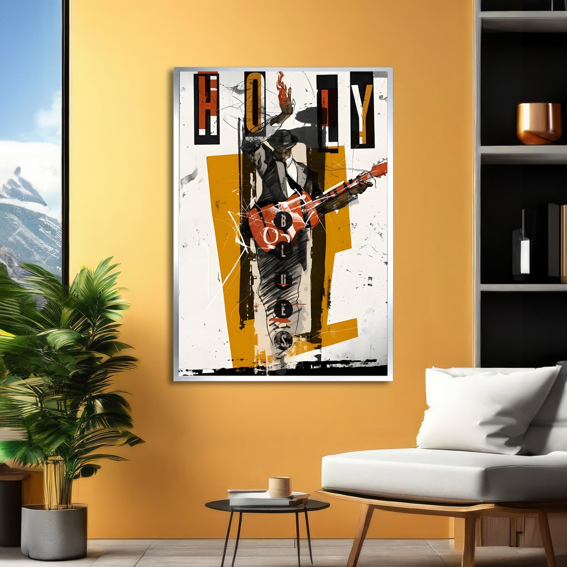 Holly Blues Graphic Music Poster Retro Guitar Player Art Deco Style - Image 2
