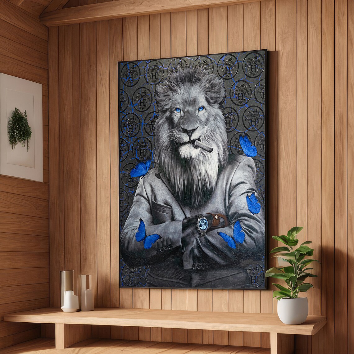 Sophisticated Lion Blue Eyed Lion Art Luxury Animal Portrait Wall Art Design Ready To Hang Decoration