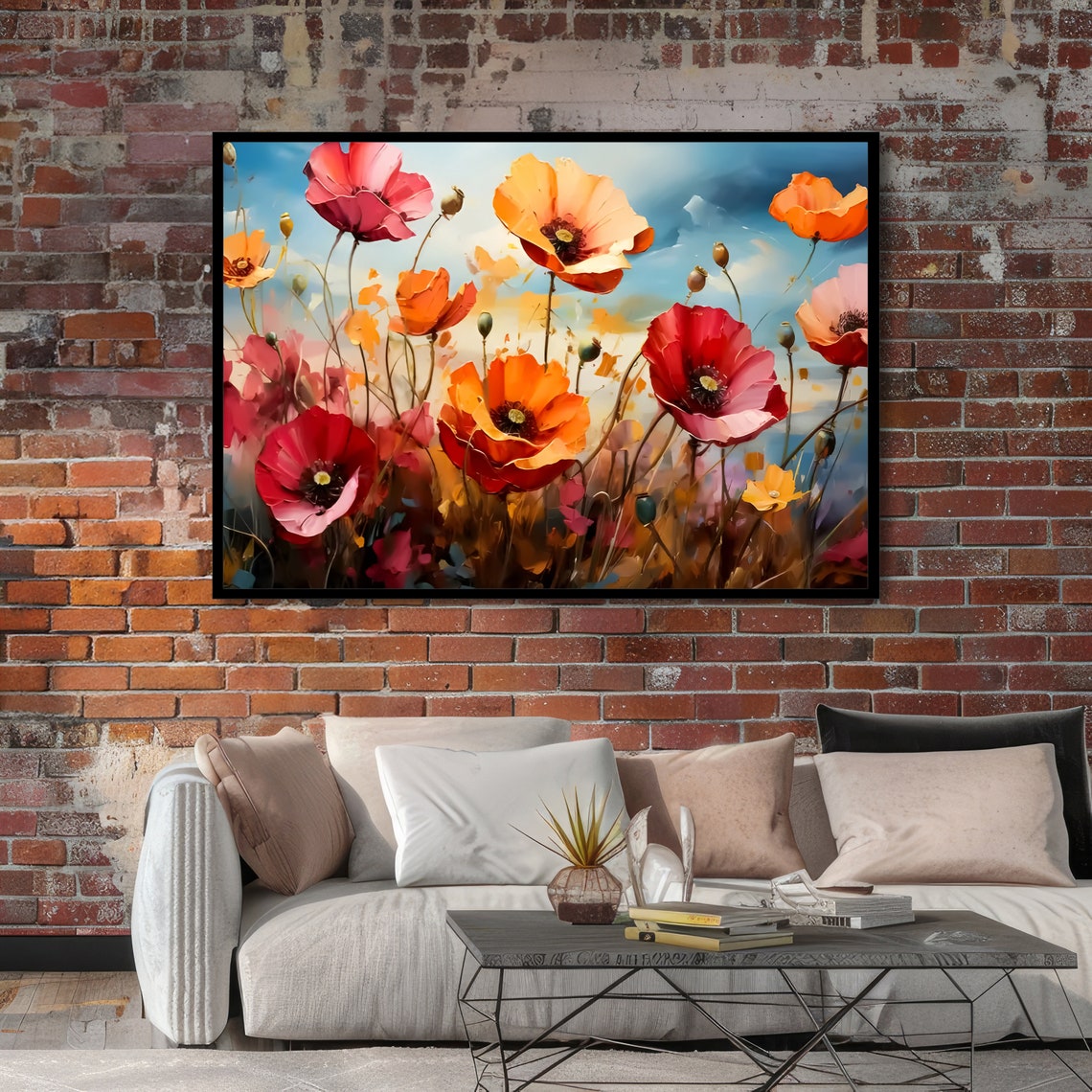 Red Orange Poppies Wildflower Field Impressionist Art Poster - Image 4