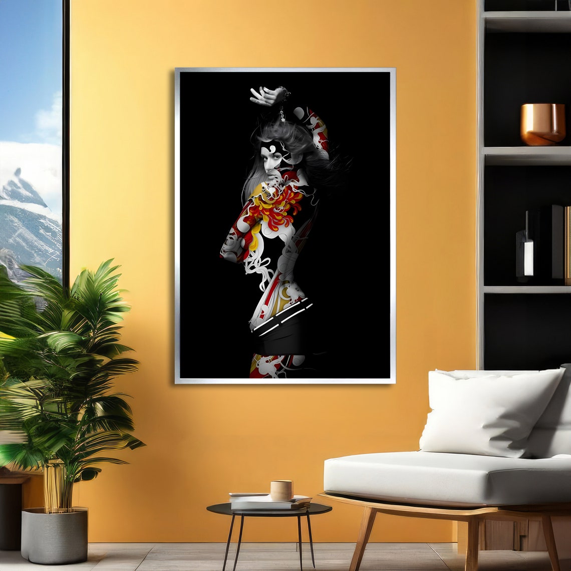 Dancing Woman Silhouette Red Gold Graffiti Black Background Poster - Image 4