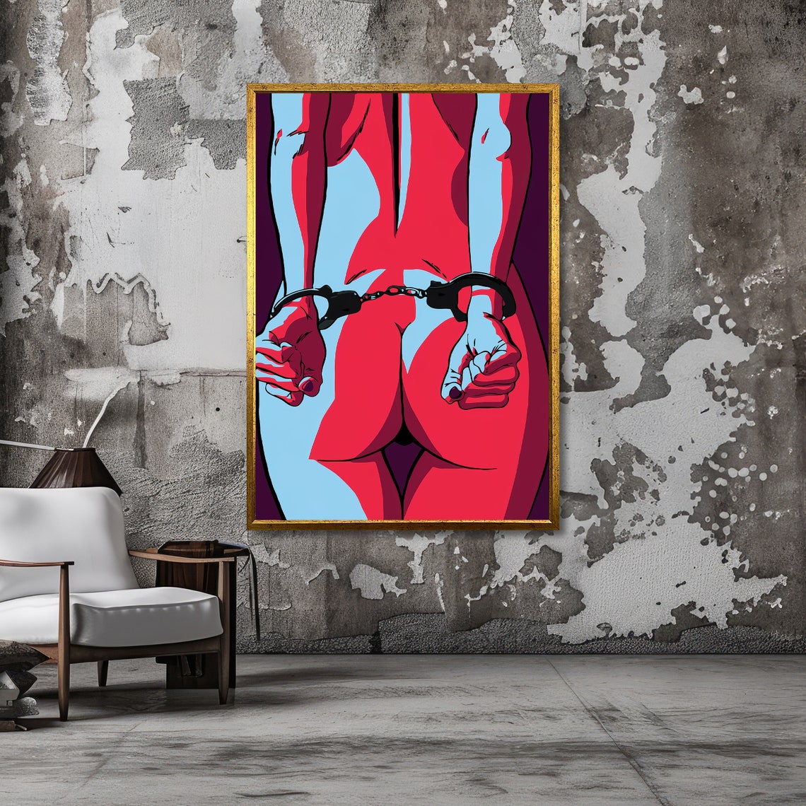 Handcuffed Figure in Red and Blue Bold Modern Pop Art Poster - Image 5