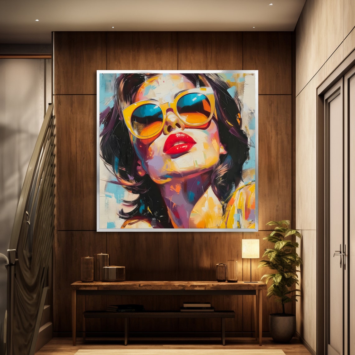 Woman In Orange Sunglasses Red Lips Bold Pop Art Portrait Poster - Image 2