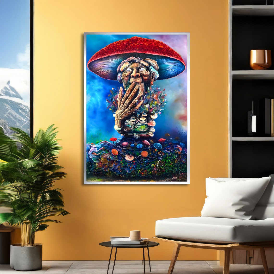 Surreal Red Mushroom Man Psychedelic Fantasy Vibrant Art Poster - Image 2