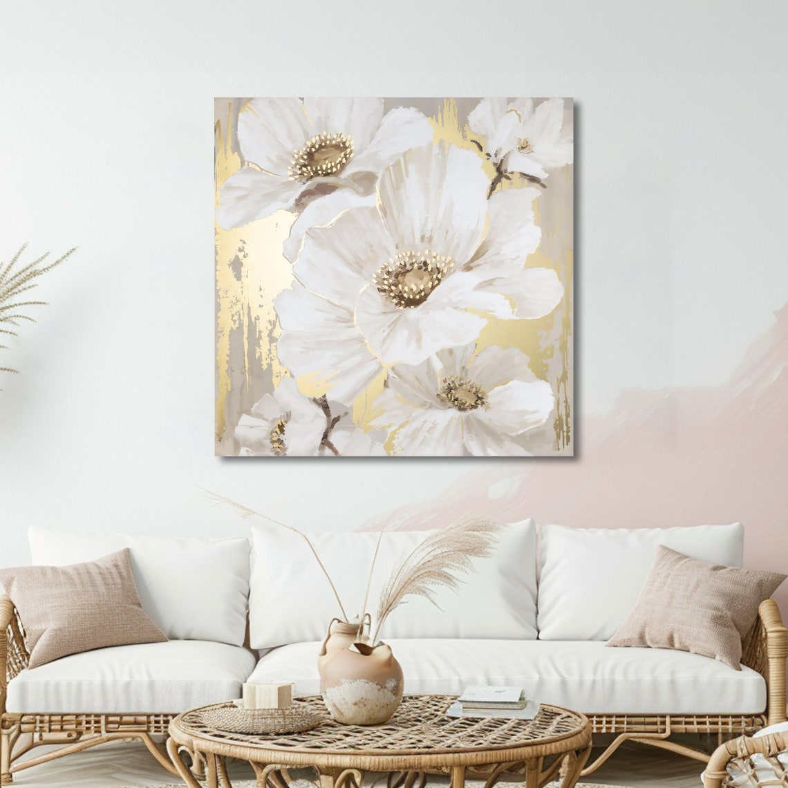 Elegant White Blossoms with Gold Accent Botanical Artwork Poster - Image 5