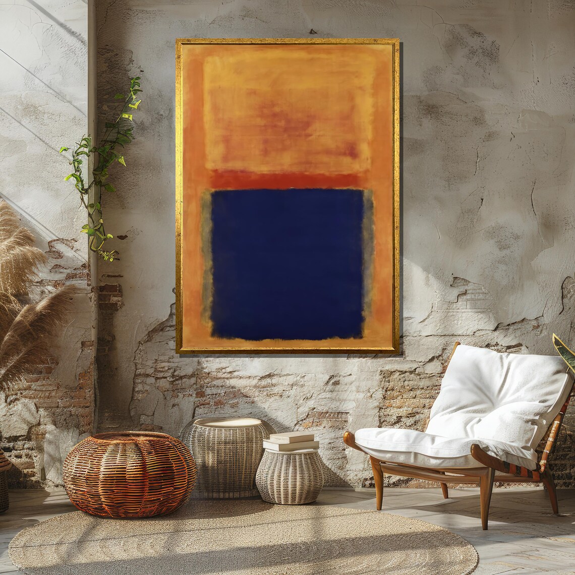 Navy Blue and Orange Gold Abstract Modern Color Field Art Poster - Image 2