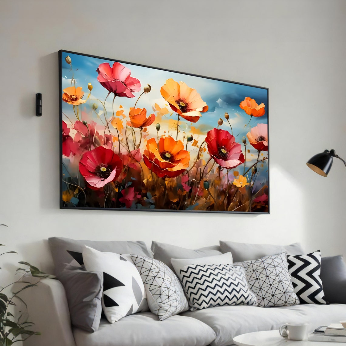 Red Orange Poppies Wildflower Field Impressionist Art Poster