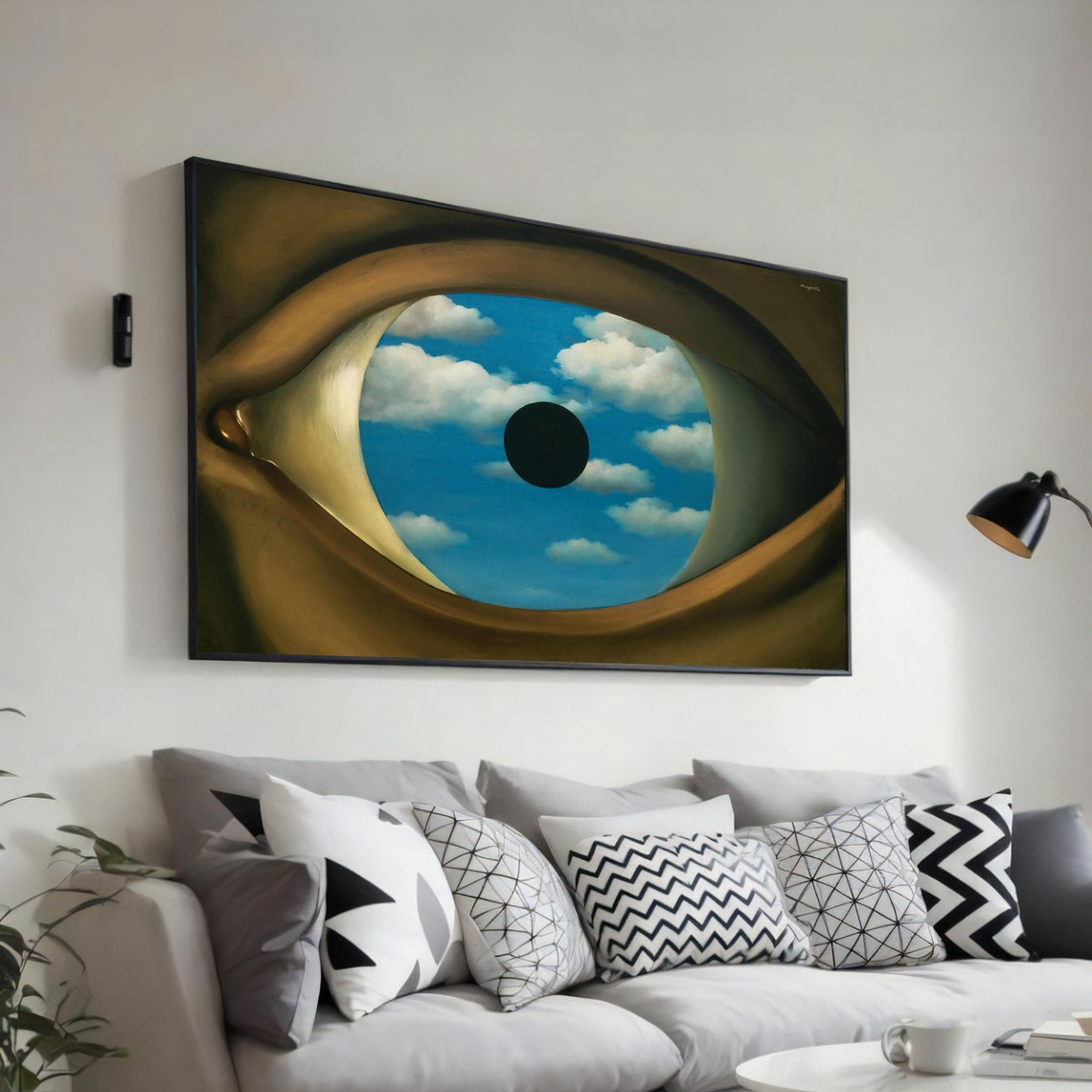 Magritte The False Mirror Giant Eye with Cloudy Blue Sky Poster