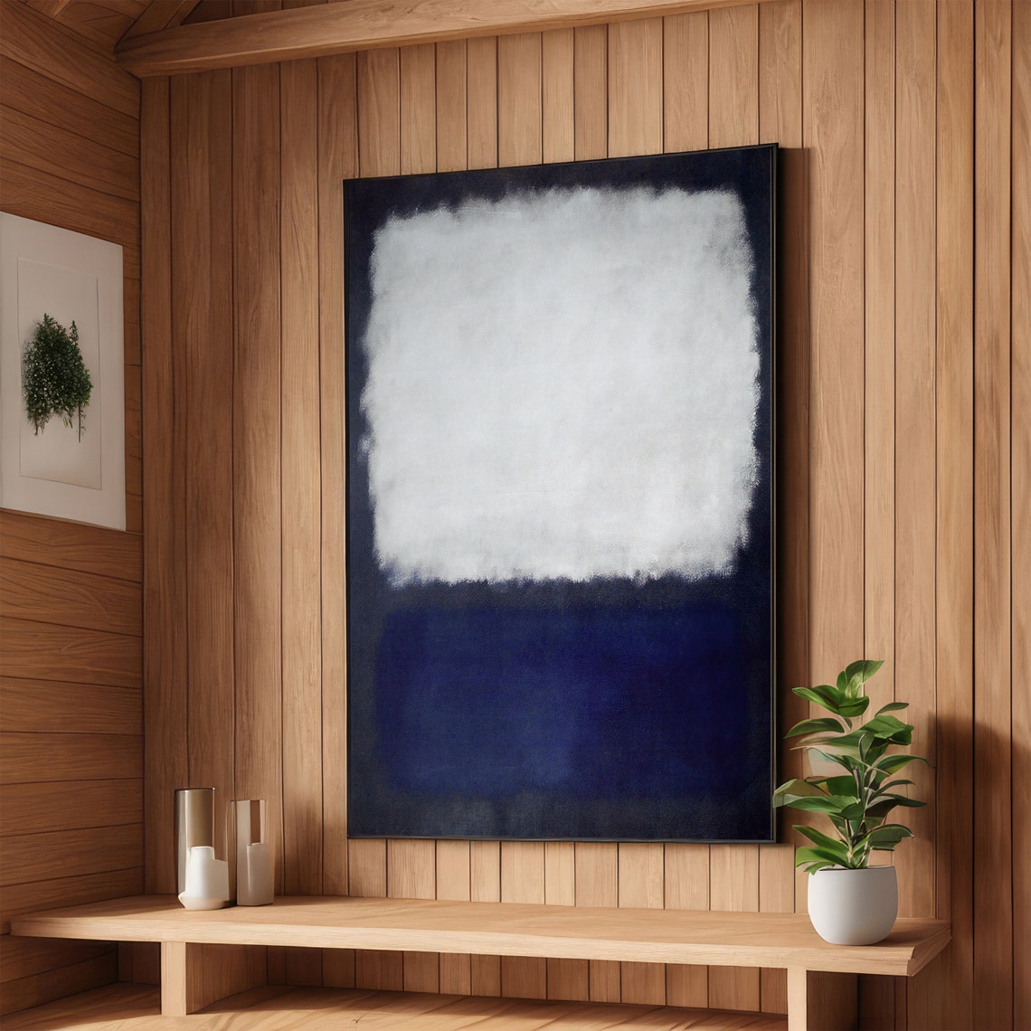 Soft White and Midnight Blue Abstract Poster in Rothko Style