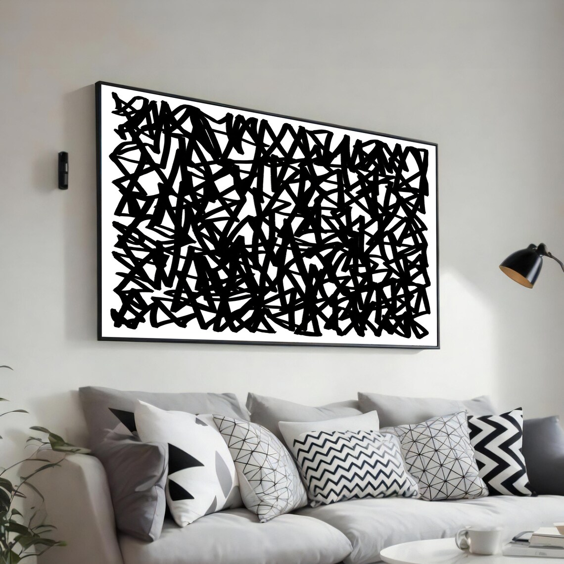 Black and White Abstract Maze Line Art Minimalist Graphic Poster