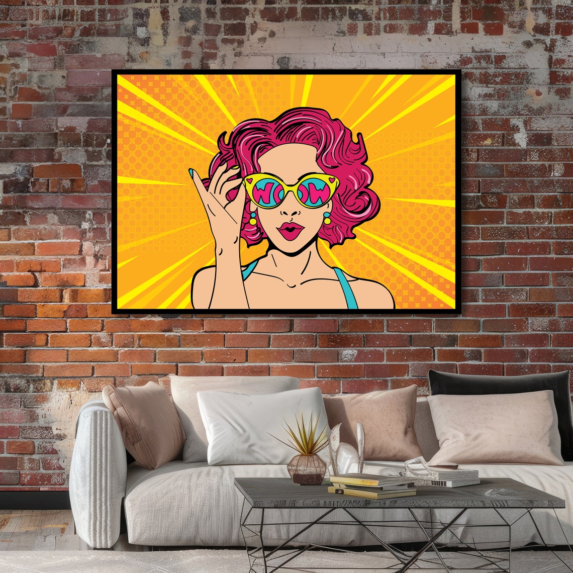 Vintage Pop Art WOW Lady Sunburst Rays Portrait Retro Poster - Image 5