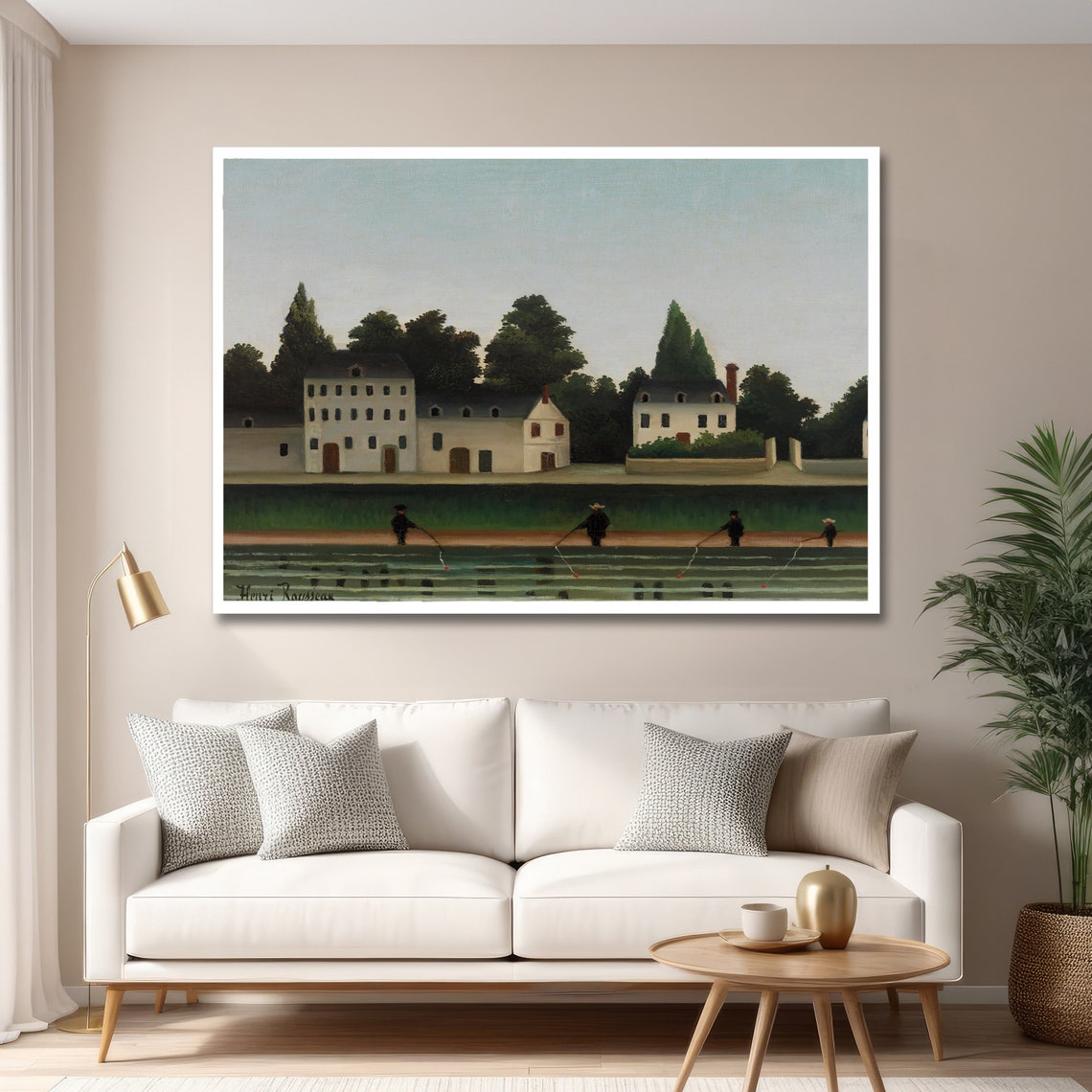 Rousseau Riverside Houses with Fishermen Calm River Scene Art Poster - Image 4