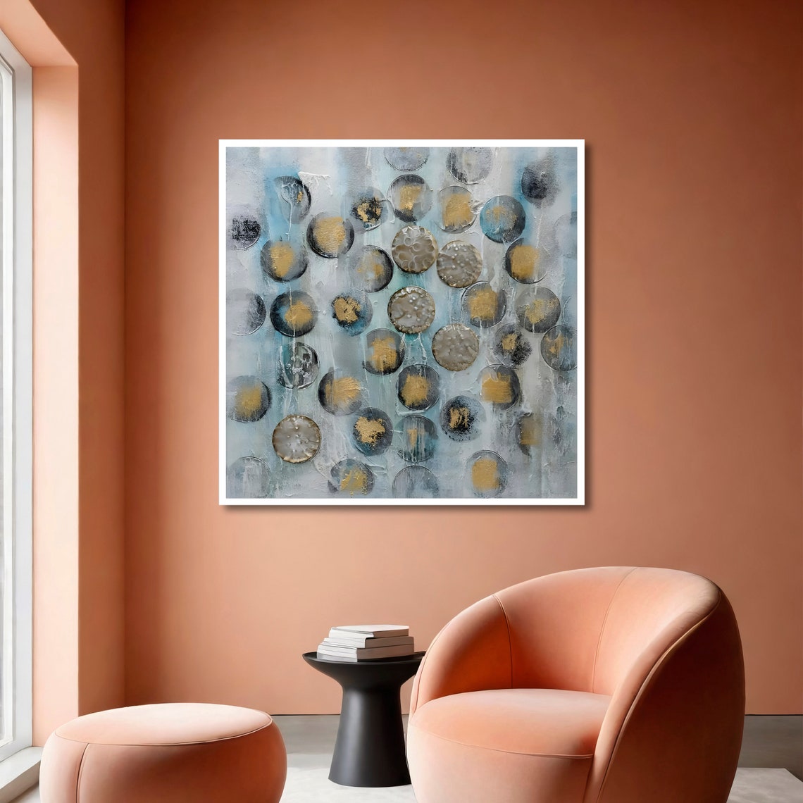 Blue and Gold Geometric Circles Modern Abstract Decor Poster - Image 3