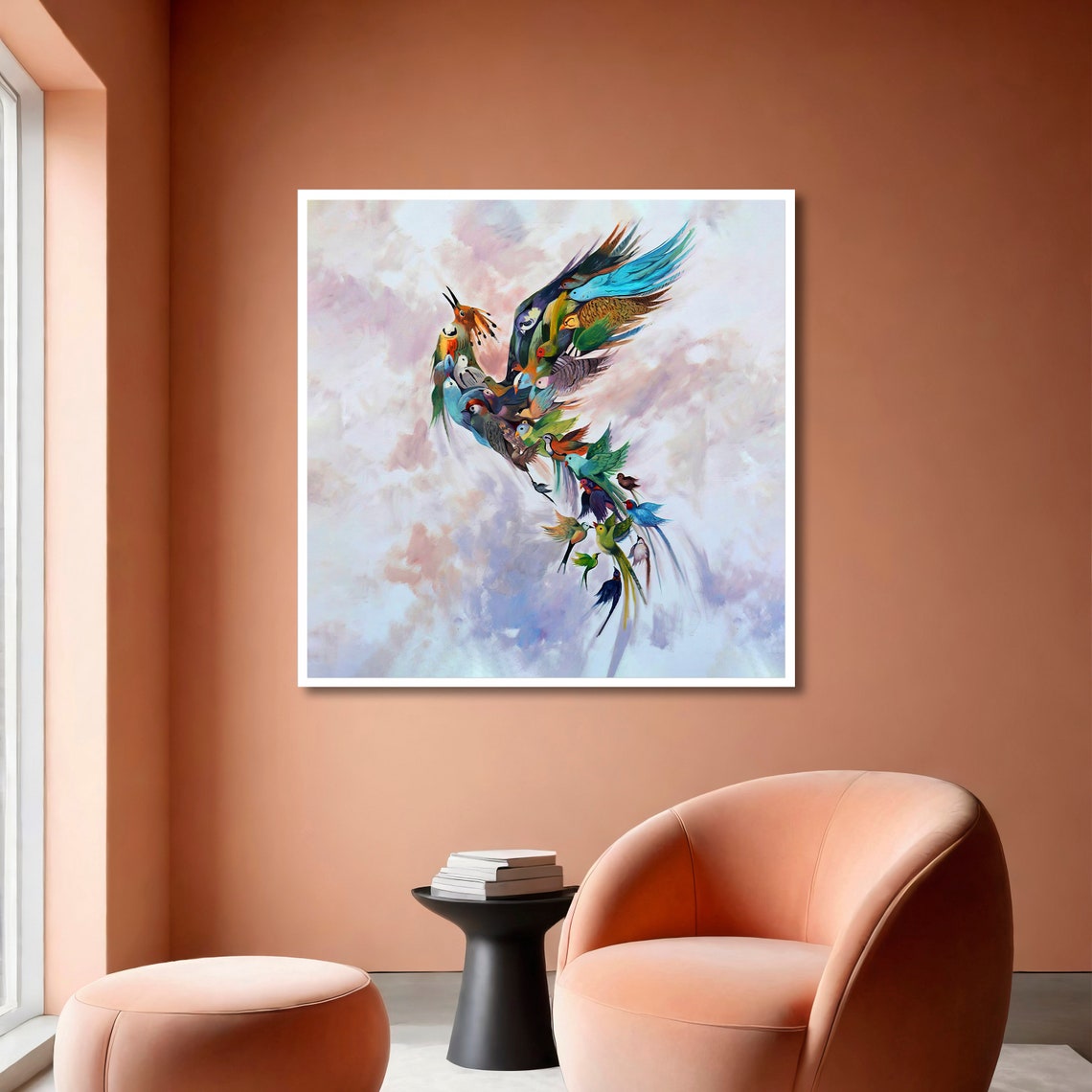 Colorful Bird Composed of Flying Parrots Whimsical Art Poster - Image 2