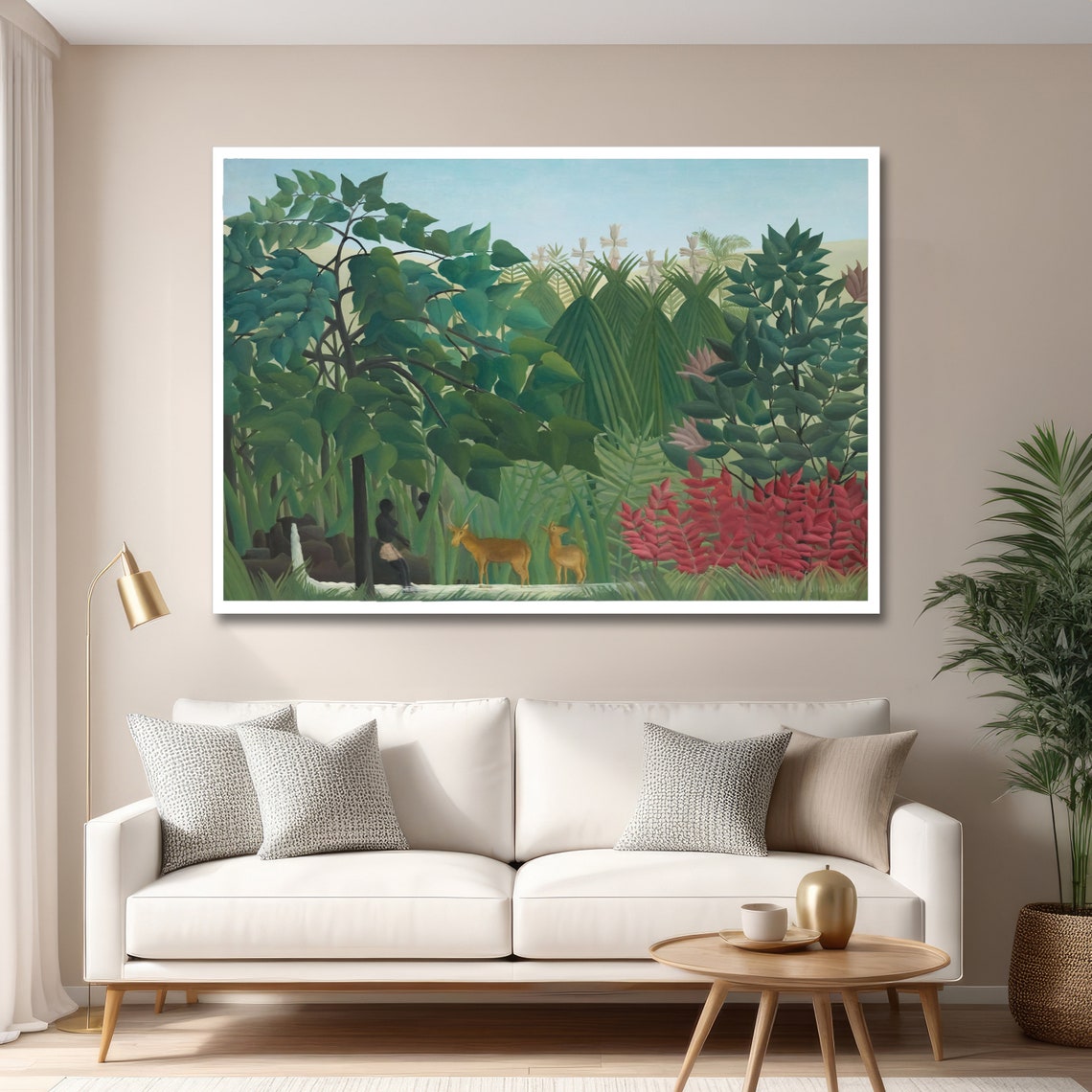 Rousseau Exotic Tropical Jungle with Deer and Red Blossoms Poster - Image 6