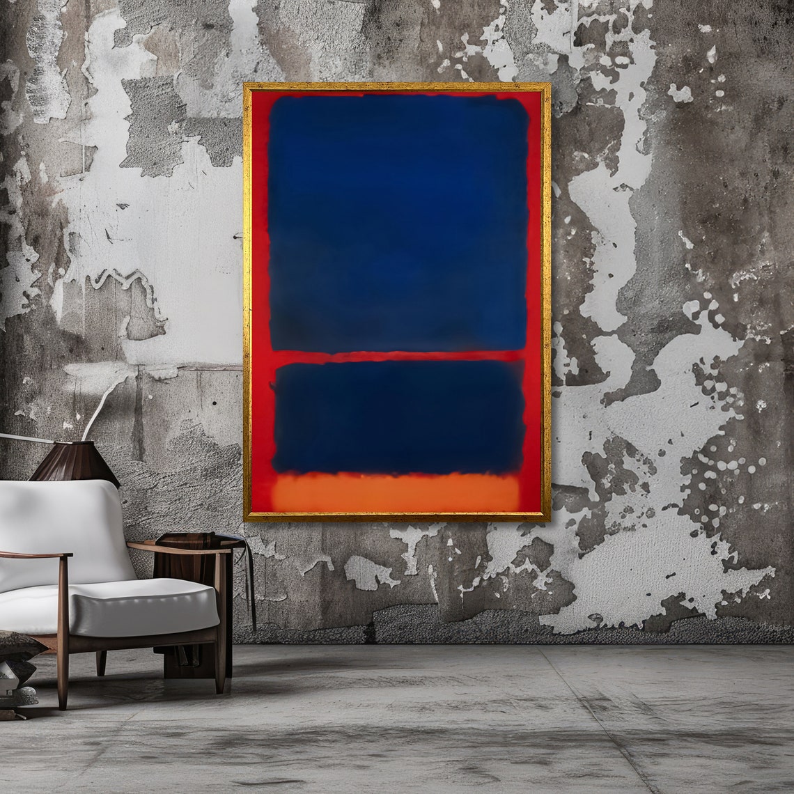 Navy Blue and Red Abstract Poster in Bold Rothko Color Field Style - Image 3
