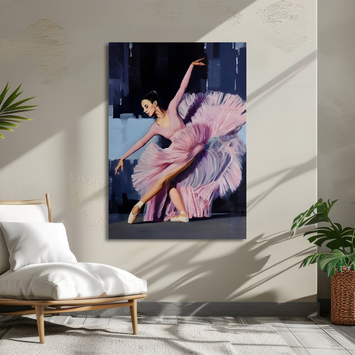 Ballerina in Pink Tutu Oil Painting on Night Stage Art Poster - Image 5