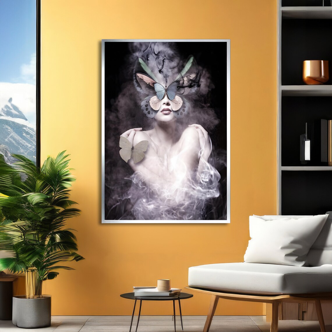 Ethereal Woman Butterfly Mask Smoke Surreal Portrait Art Poster - Image 2