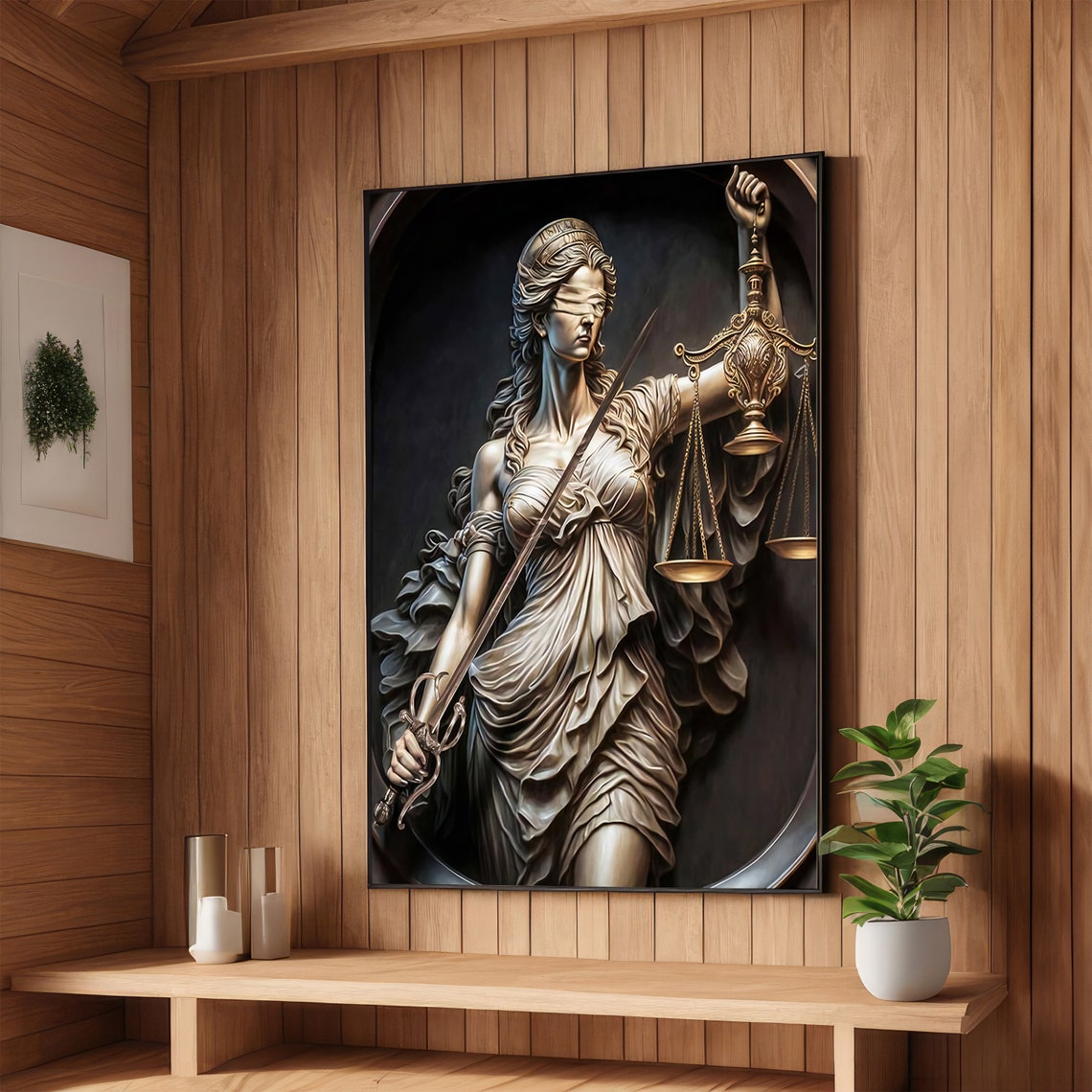Lady Justice Blindfolded Holding Scales and Sword Classical Art Poster