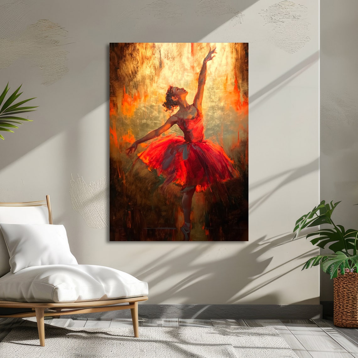 Fiery Grace Ballerina in Red Dress Dramatic Dance Art Poster - Image 4