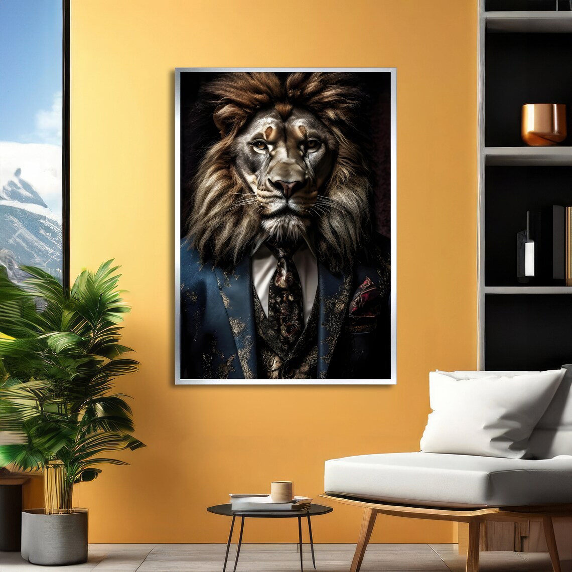 Regal Lion Wearing an Ornate Blue Suit Noble Animal Portrait Poster - Image 2