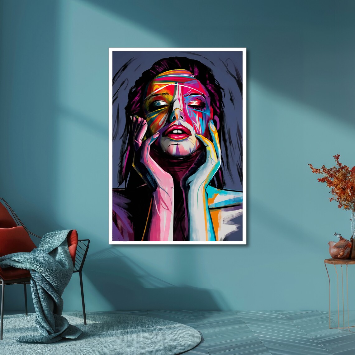 Colorful Abstract Woman Portrait Neon Expressionist Art Poster - Image 6
