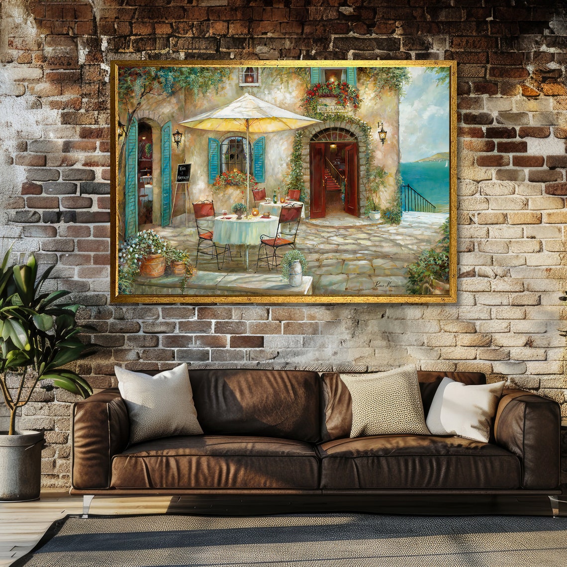 Mediterranean Seaside Cafe Terrace Turquoise View Art Poster - Image 5