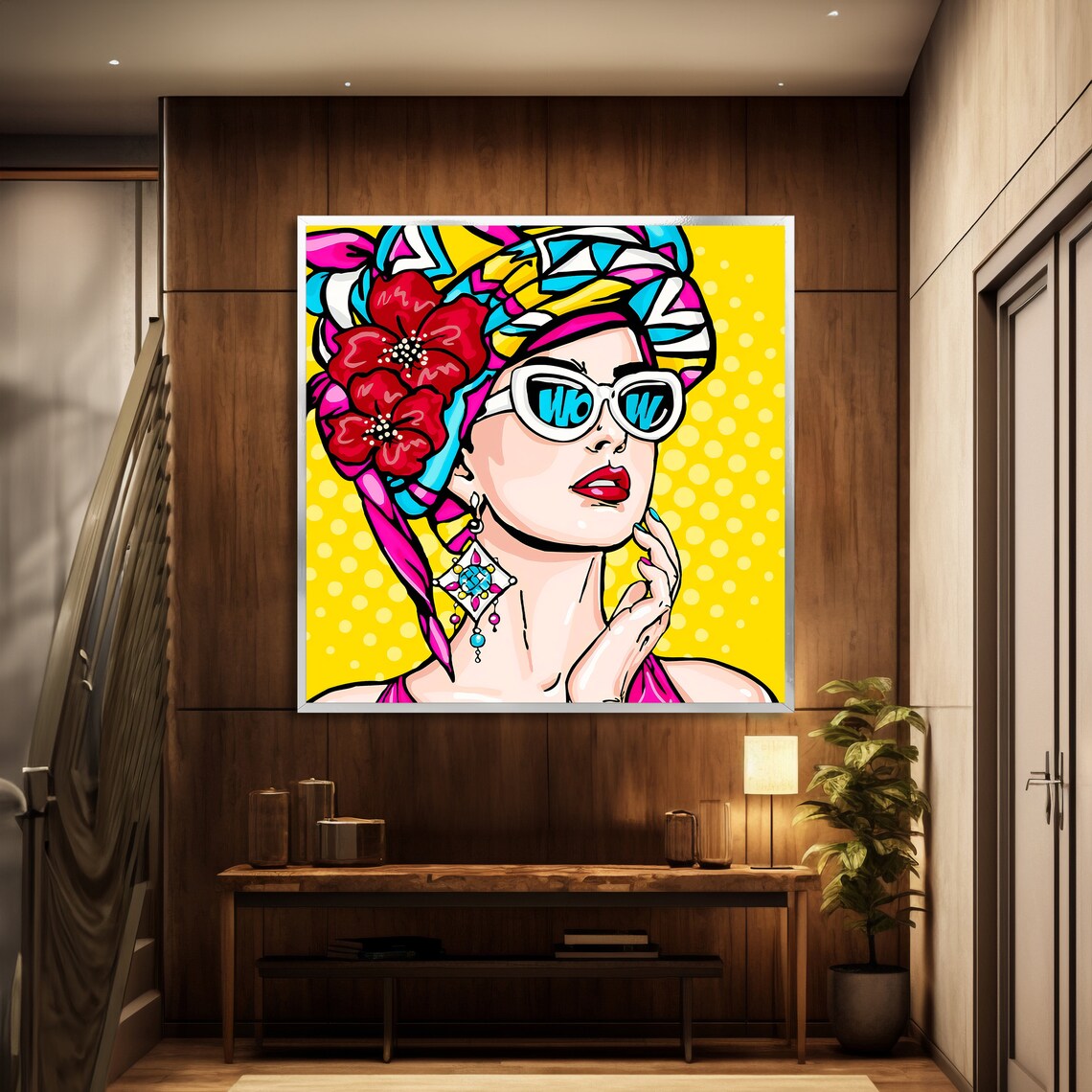 Pop Art Woman WOW Sunglasses Floral Headscarf Retro Beauty Poster - Image 2