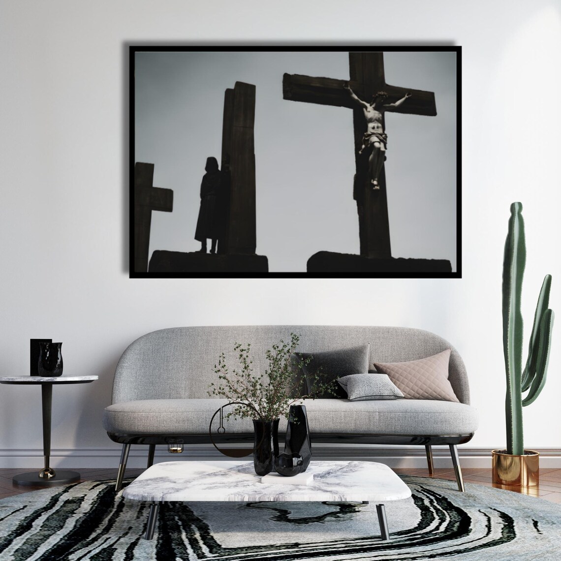 Jesus Christ On The Cross Sepia Tone Religious Wall Decor Poster - Image 5