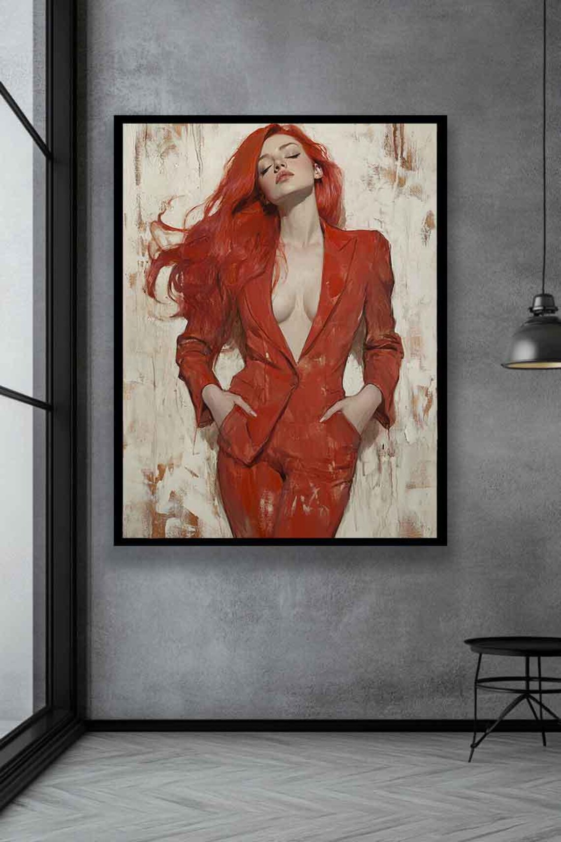 Red Haired Woman In Red Suit Confident Fashion Portrait Poster - Image 2