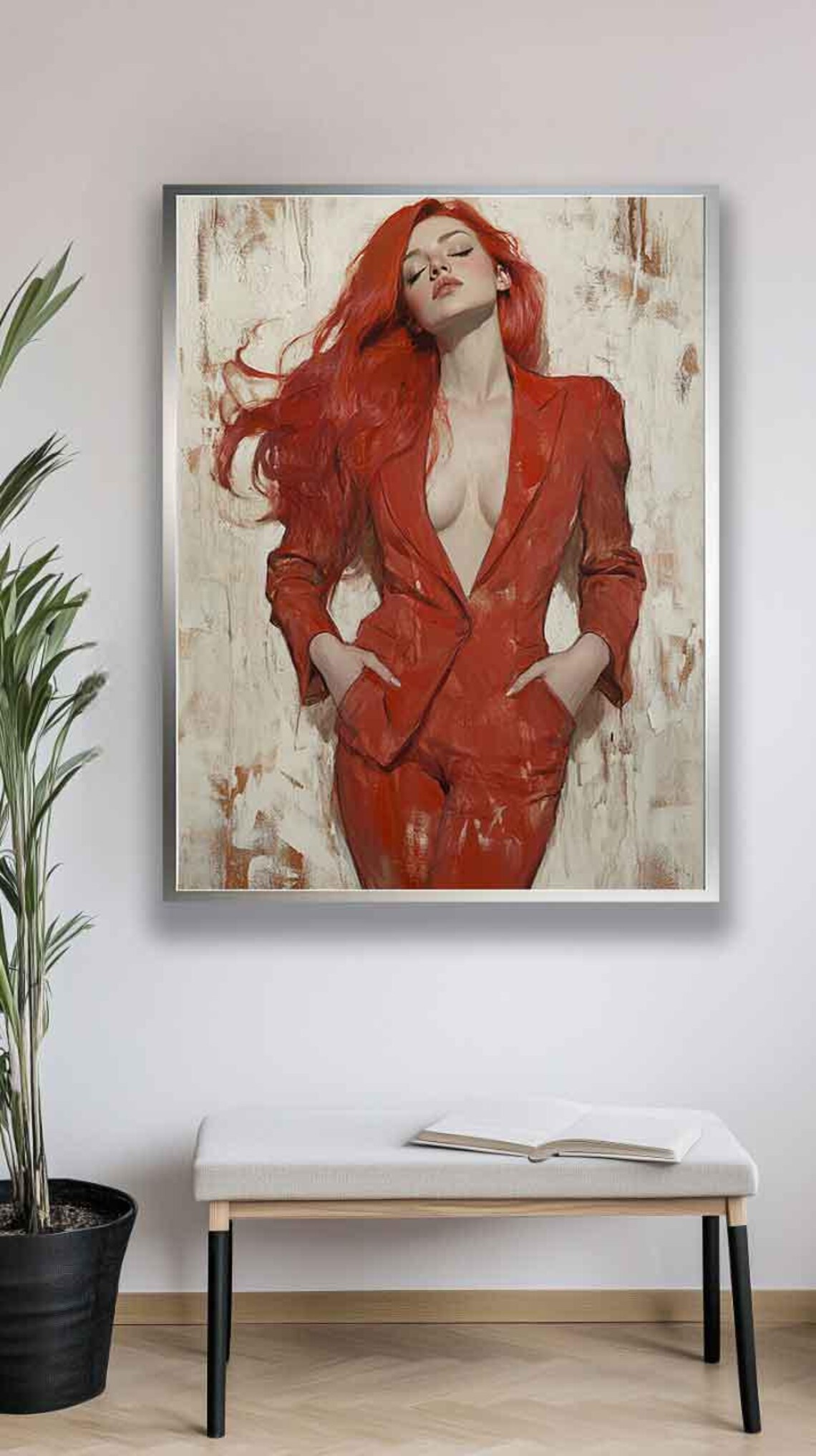 Red Haired Woman In Red Suit Confident Fashion Portrait Poster - Image 4