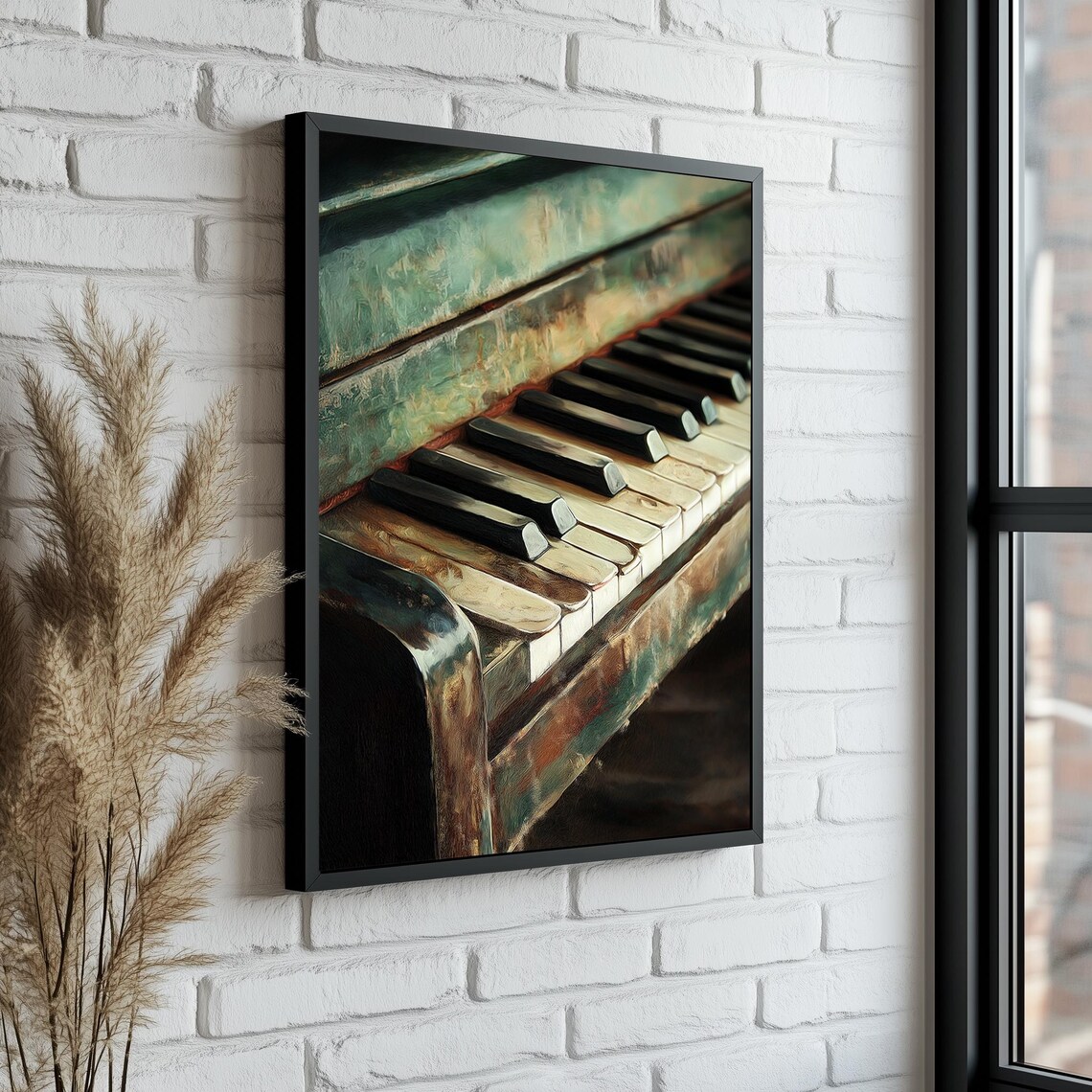 Vintage Distressed Teal Upright Piano Keyboard Close-Up Art Poster - Image 5