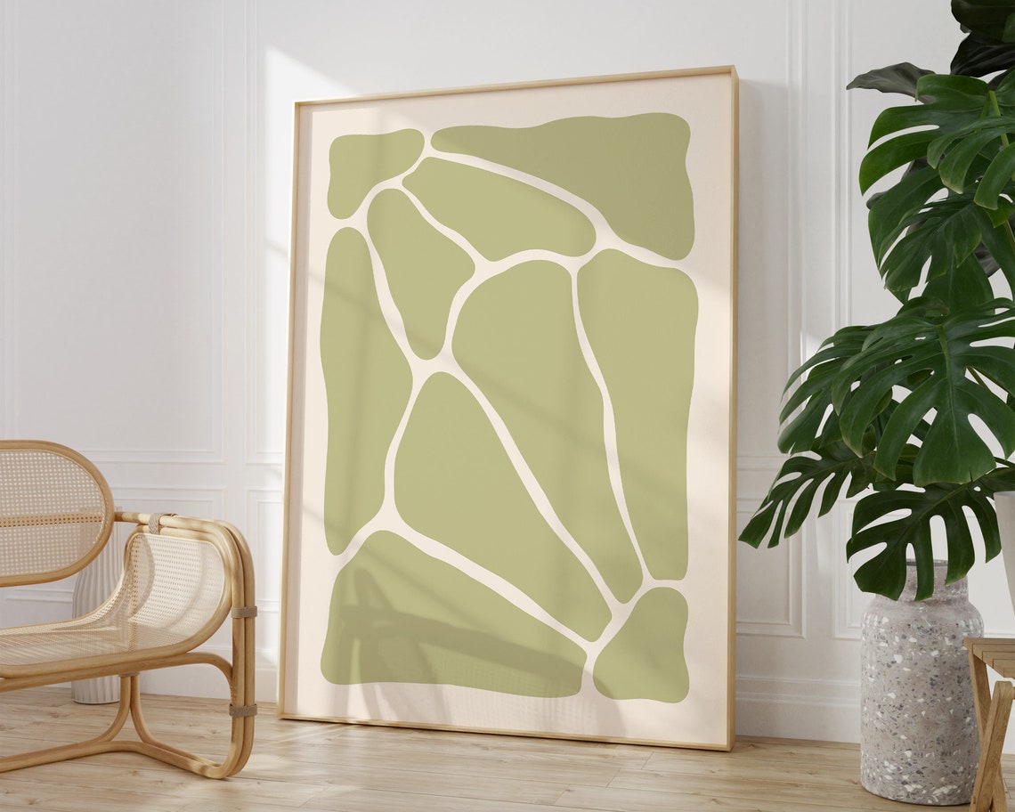 Sage Green Organic Abstract Pattern Minimal Botanical Art Poster - Image 2