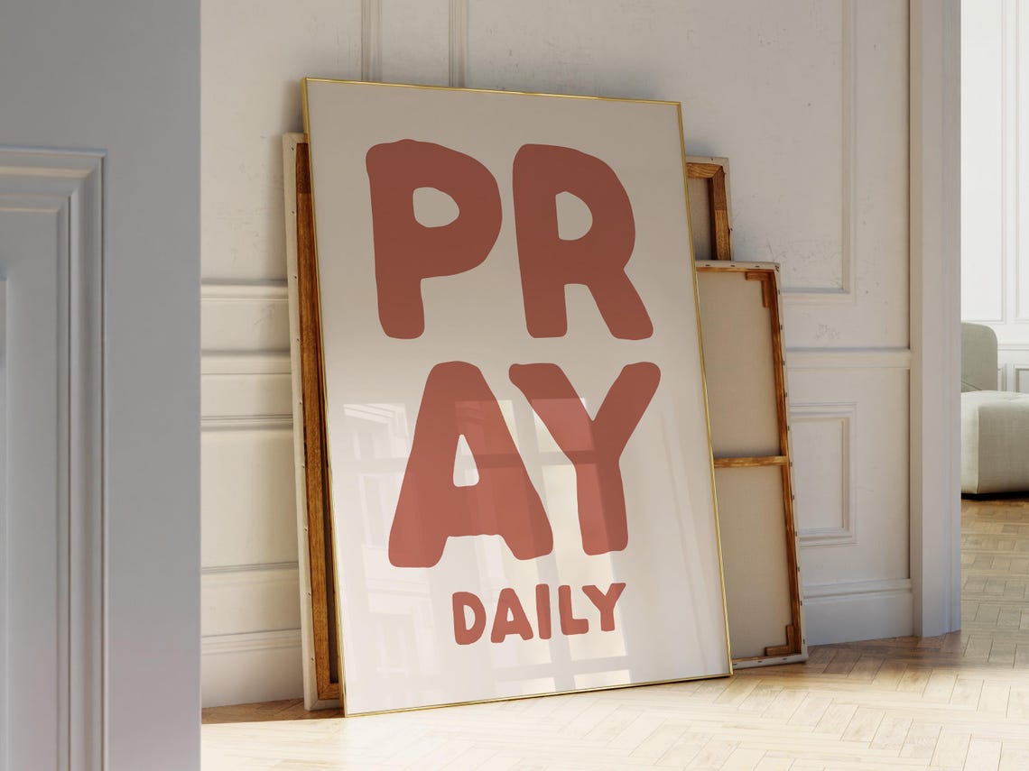 Pray Daily Terracotta Hand Lettered Christian Faith Wall Poster - Image 3