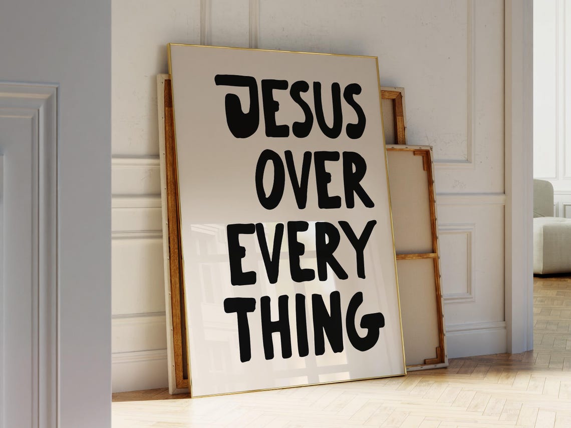 Jesus Over Everything Bold Black Christian Faith Statement Wall Poster