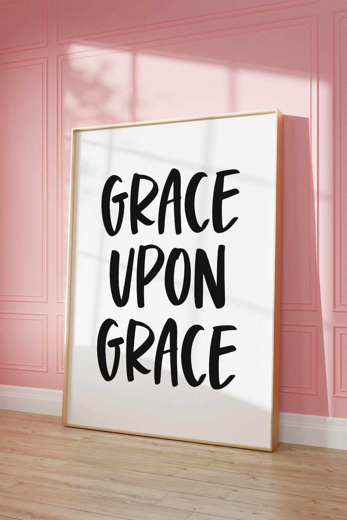 Grace Upon Grace Black Script Typography Print Minimalist Christian Decor