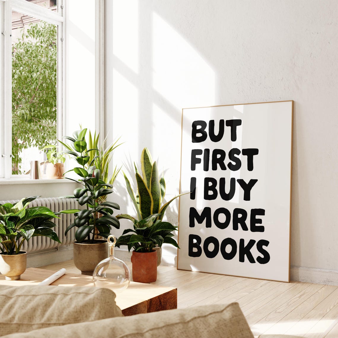But First I Buy More Books Black Typography Bookworm Quote Poster - Image 2