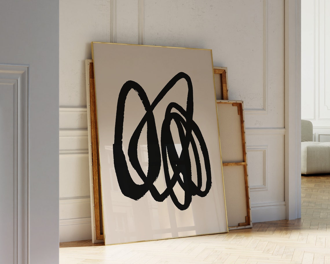 Hand Drawn Bold Black Scribble Loop Abstract Line Art Poster