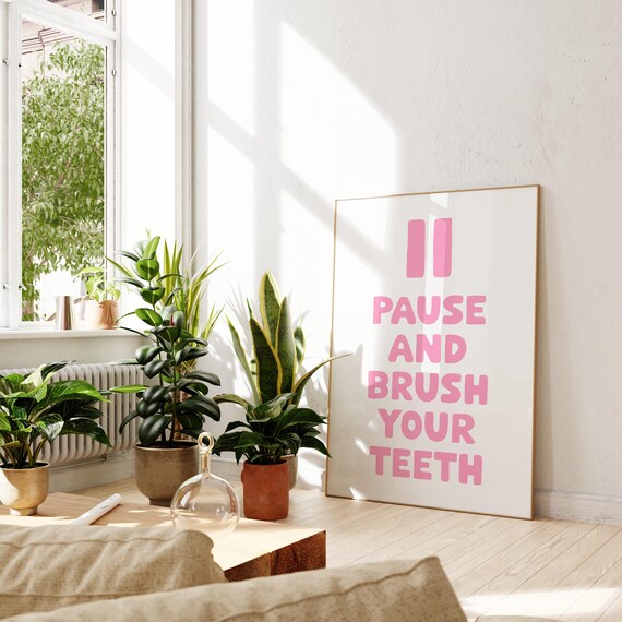 Brush Your Teeth Wall Art Pink Kids Bathroom Print Cute Bathroom Wall Art Girls Bathroom Print Bathroom Rules