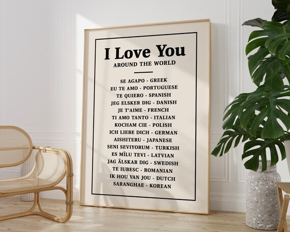 I Love You Around the World Language Typography Quote Poster
